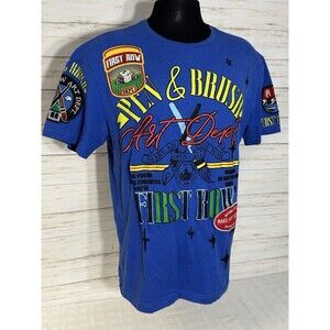 Vtg. First Row T-SHIRT Tee Embroidered Pen&Row Art Dept Blue LARGE Slim XL Adult